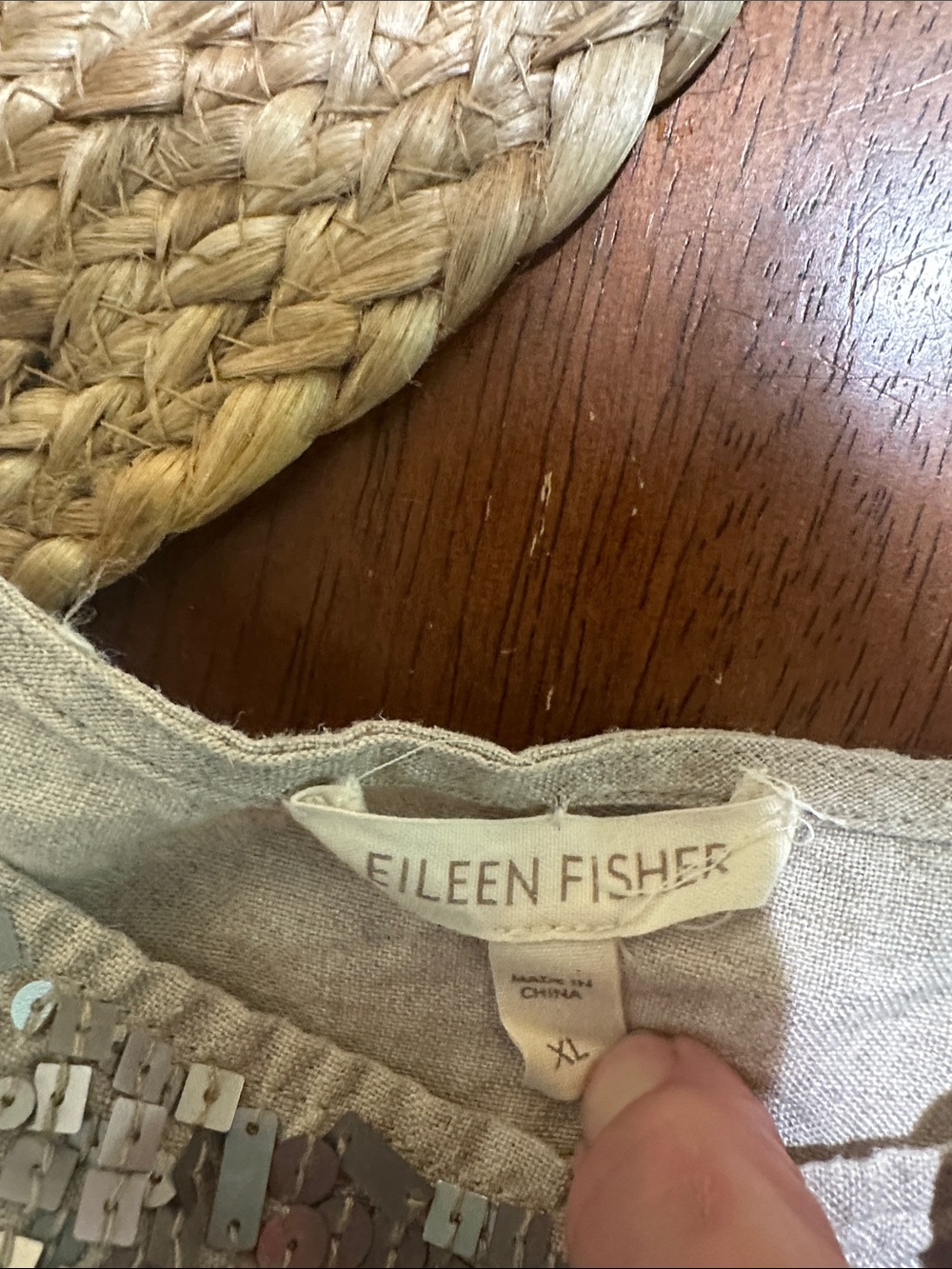 Eileen Fisher Natural Linen Camisole with Silver Sequin Detail - Picture 3 of 4